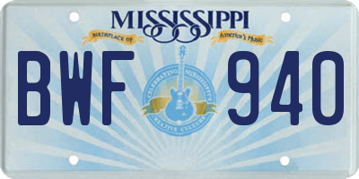 MS license plate BWF940