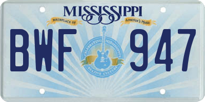 MS license plate BWF947