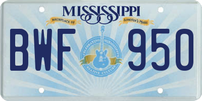 MS license plate BWF950