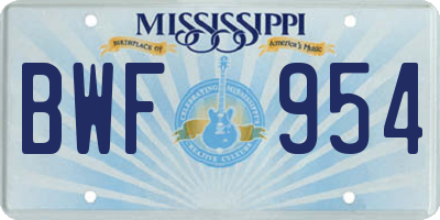 MS license plate BWF954