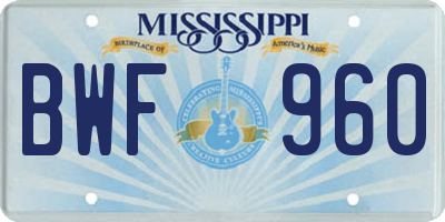 MS license plate BWF960