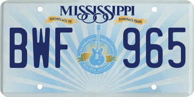 MS license plate BWF965