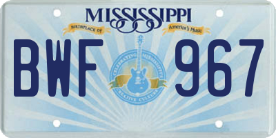 MS license plate BWF967