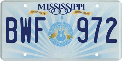 MS license plate BWF972