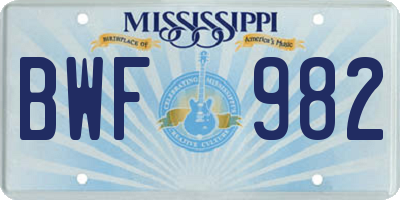 MS license plate BWF982