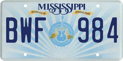 MS license plate BWF984