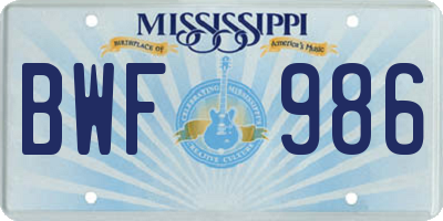 MS license plate BWF986