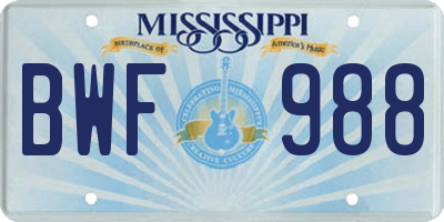MS license plate BWF988