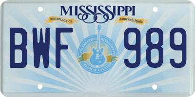 MS license plate BWF989