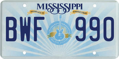 MS license plate BWF990