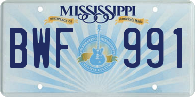 MS license plate BWF991