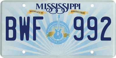 MS license plate BWF992