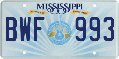 MS license plate BWF993