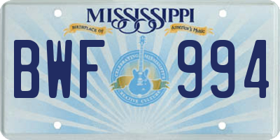 MS license plate BWF994