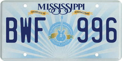 MS license plate BWF996
