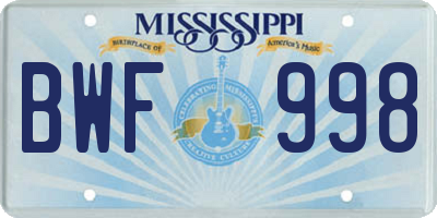 MS license plate BWF998