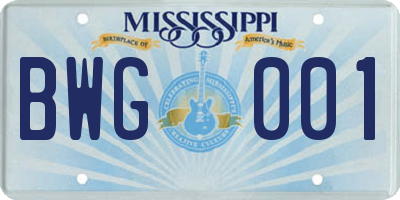 MS license plate BWG001