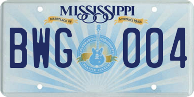 MS license plate BWG004
