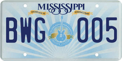 MS license plate BWG005