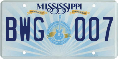MS license plate BWG007