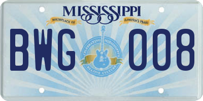 MS license plate BWG008
