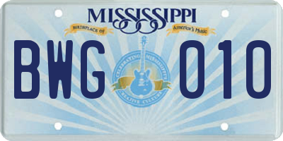 MS license plate BWG010