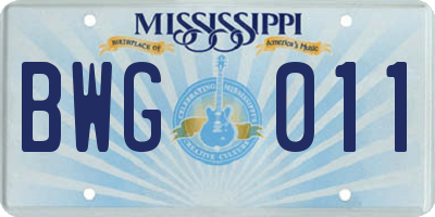 MS license plate BWG011