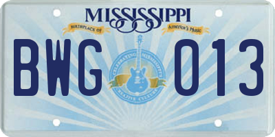 MS license plate BWG013