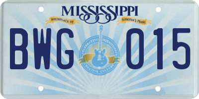 MS license plate BWG015