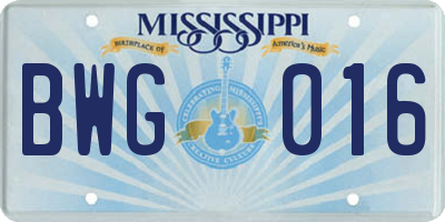 MS license plate BWG016