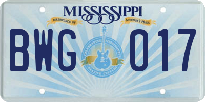 MS license plate BWG017