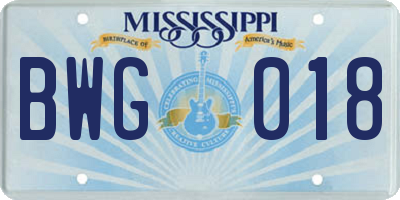 MS license plate BWG018