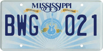 MS license plate BWG021