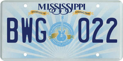 MS license plate BWG022