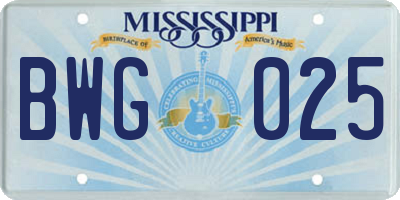 MS license plate BWG025