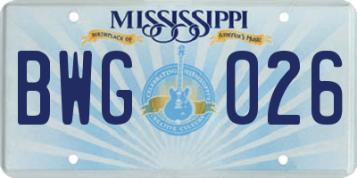 MS license plate BWG026