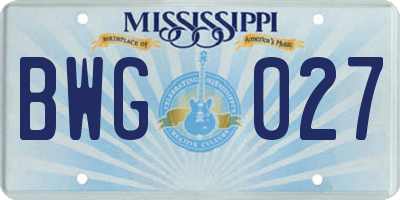 MS license plate BWG027