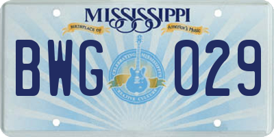 MS license plate BWG029