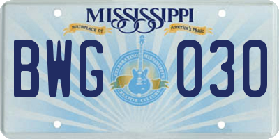 MS license plate BWG030