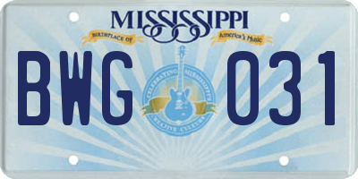 MS license plate BWG031
