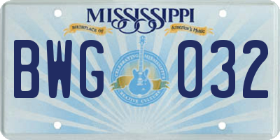 MS license plate BWG032