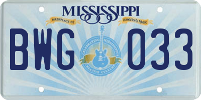 MS license plate BWG033