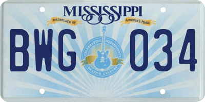 MS license plate BWG034