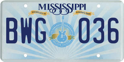 MS license plate BWG036