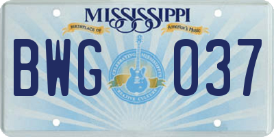 MS license plate BWG037