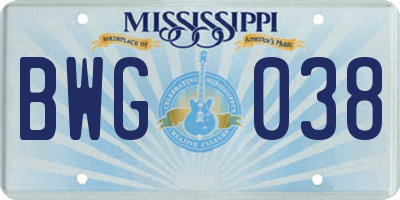 MS license plate BWG038