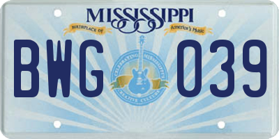 MS license plate BWG039