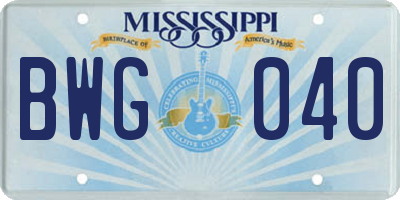 MS license plate BWG040