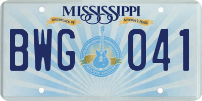 MS license plate BWG041