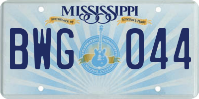 MS license plate BWG044